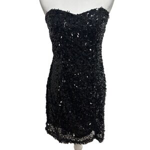 Wet Seal Mini Dress Black Strapless Sequin Bodycon Party Club Y2K Wedding LBD M
